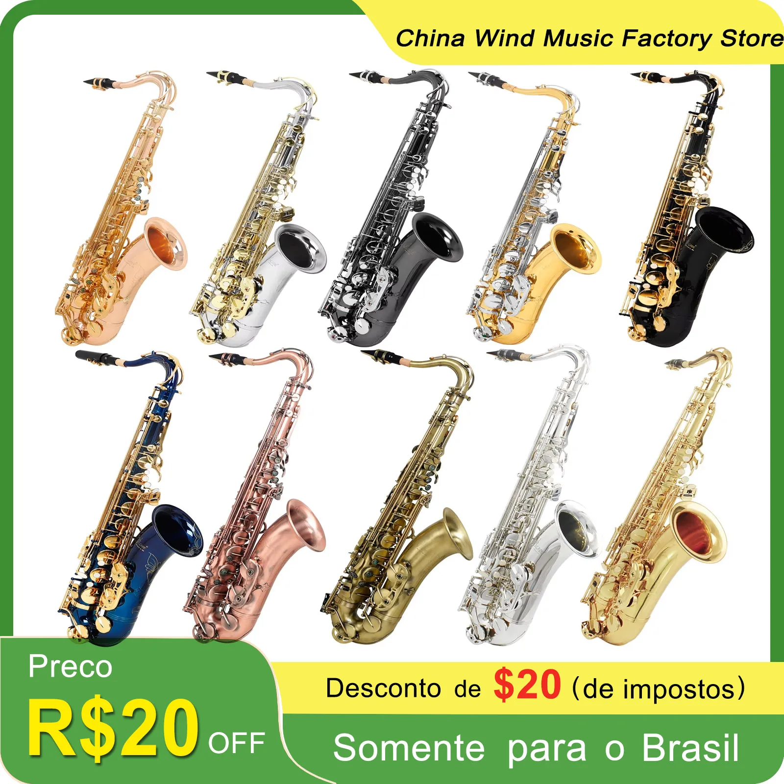 

SLADE Student Tenor Saxophone Bb Flat Beginner Saxophone Complete Set with Case Mouthpiece Strap Reed Various Colours Available