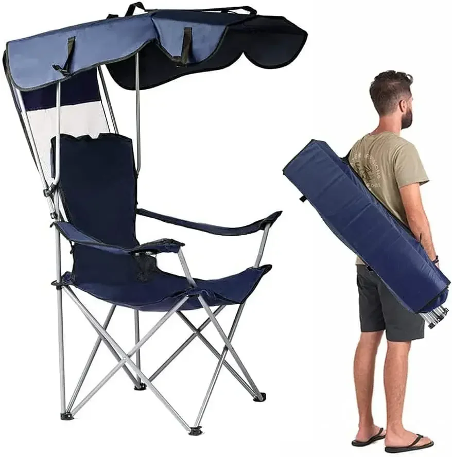 Outdoor Portable Awning Chair Portable Outdoor Camping Deck with Cup Holder and Tote Bag Folding Garden Deck