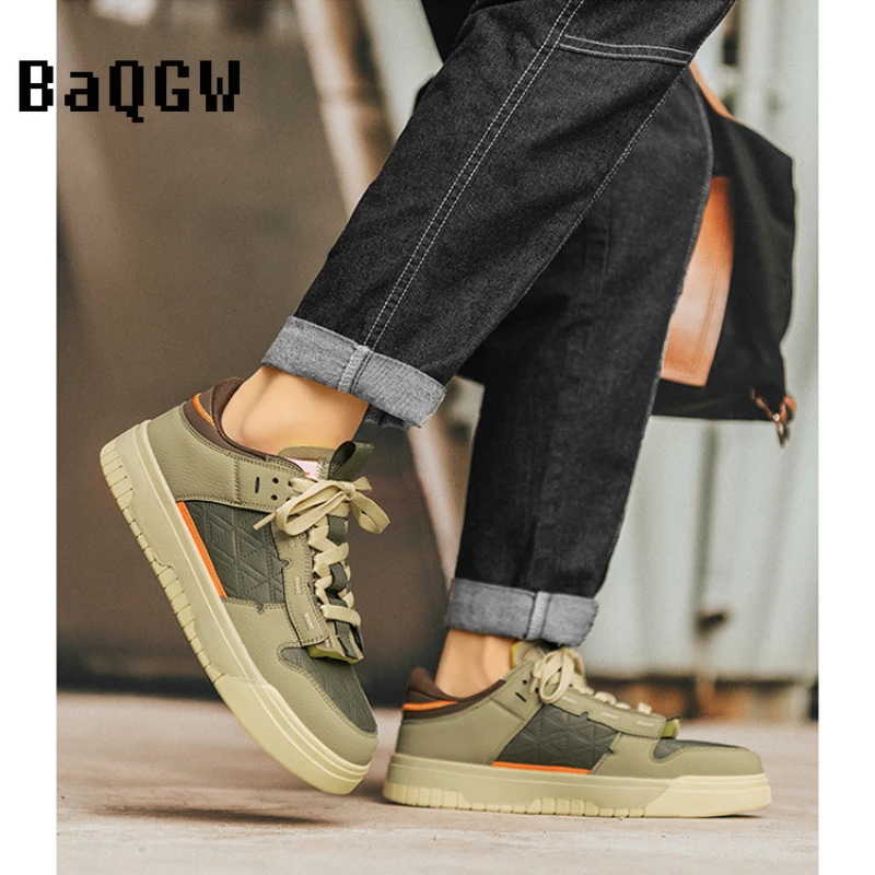 Zapatos de Skate de retales para hombre, zapatillas informales de lujo, versátiles, cómodas y transpirables con cordones, de diseñador de moda, otoño