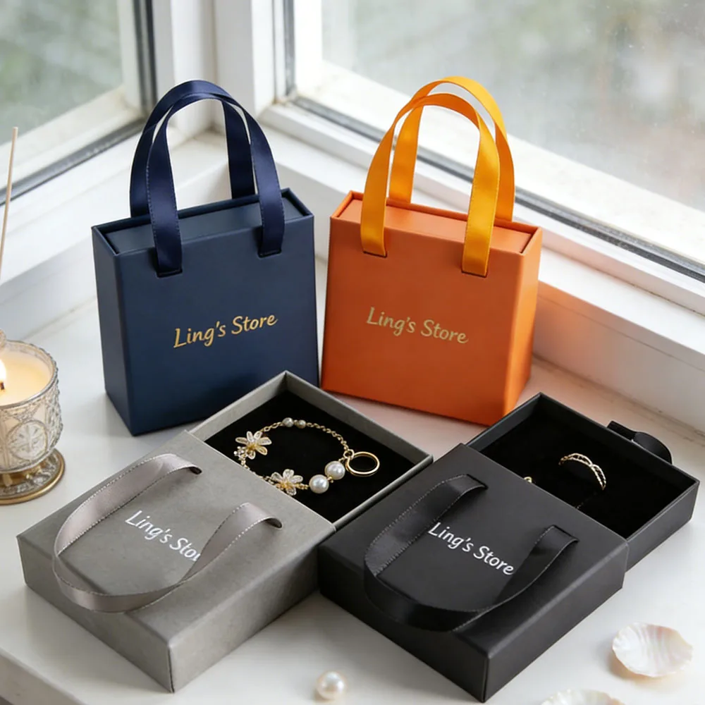 

24pcs Custom Logo Portable Jewelry Drawer Handle Box Personalized Gift Packaging Case Necklace Earrings Rings Cardboard Gift Box