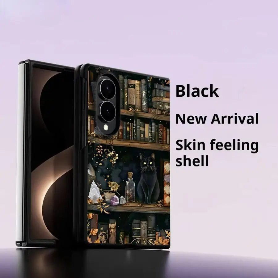 Luxury Phone Cover Case for Samsung Galaxy ZFold8 Z Fold8 Wide ZFold Wide Z Fold 8 Black Cat And Bookshelf
