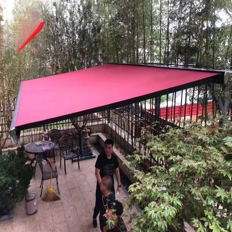 

Heavy Duty Aluminum Retractable Awning Outdoor House Shade Back Porch and Garage Awning with LED Lighting