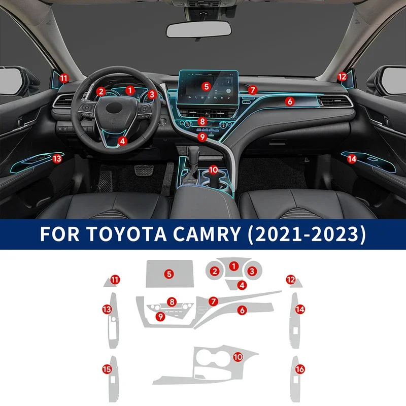 

For Toyota Camry 2021-2023 10.1inch Center Console Gear Navigation Dashboard Door Window Interior Sticker Tpu Clear Film LHD