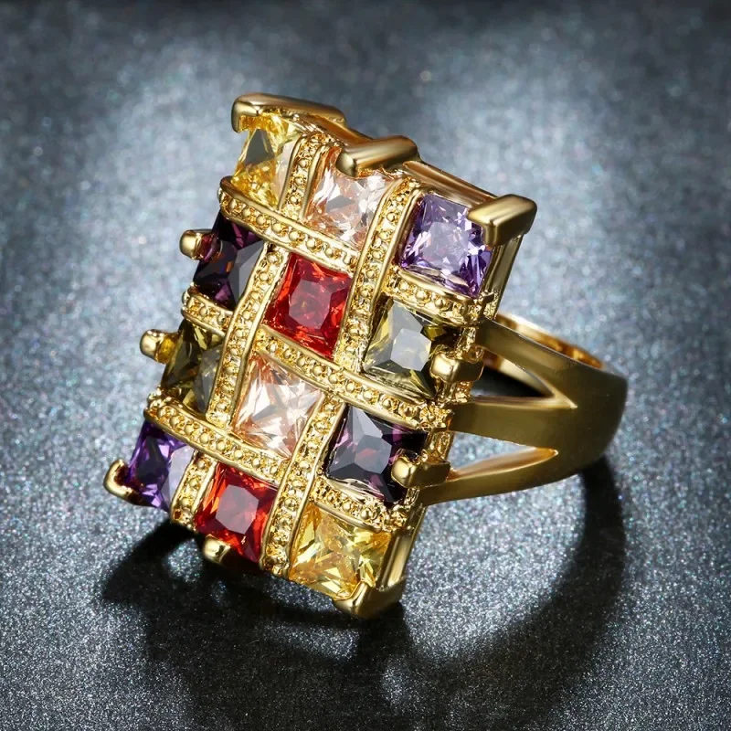 New Square Colour Crystal Big Rings For Women Jewelry Ring Female Geometric Large Wedding Ring