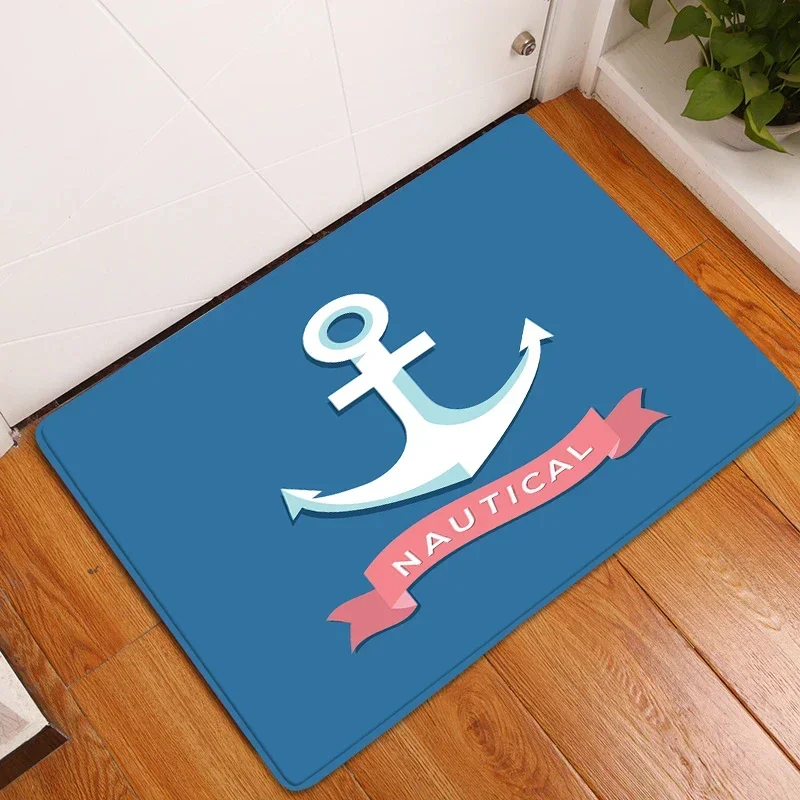 Schickes nautisches Anker boot dunkelblaue Streifen personal isierte Fuß matte modernes Schlafzimmer Haupt küchen teppich Bade matten Boden matte Dekor Teppich