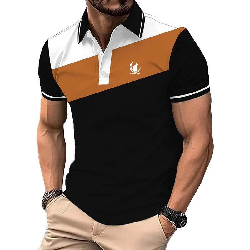 Men Clothes Summer Fashion Casual Sport Short Sleeve Polo Shirt Men Golf Polo Shirt 3D Digital Print Spell Color Polo Shirt Tops