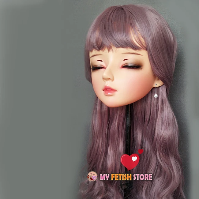 (Mian-0)Female Sweet Girl Resin Half Head Kigurumi BJD Eyes Crossdress Cosplay Japanese Anime Role Lolita Mask With Eyes And Wig