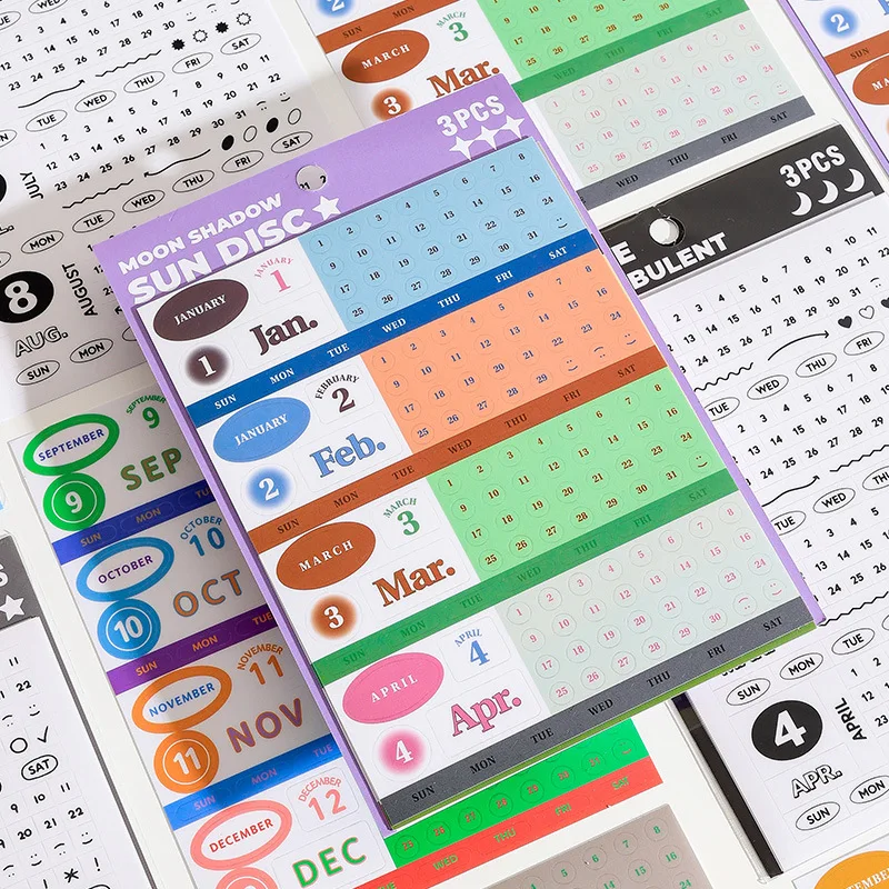 

3 Sheets Perpetual Calendar Stickers Kawaii 365 Days Stickers To Do List Scrapbooking Planner Index Labels Bookmarks Memo Notes