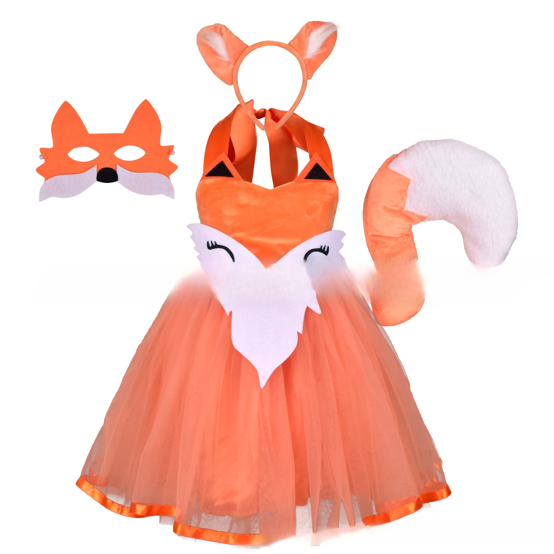 Halloween Costume Children Animal Fox Dress Set Girls' Children's Day Performance Costume Fox Character Dress Halloween Fox Tail