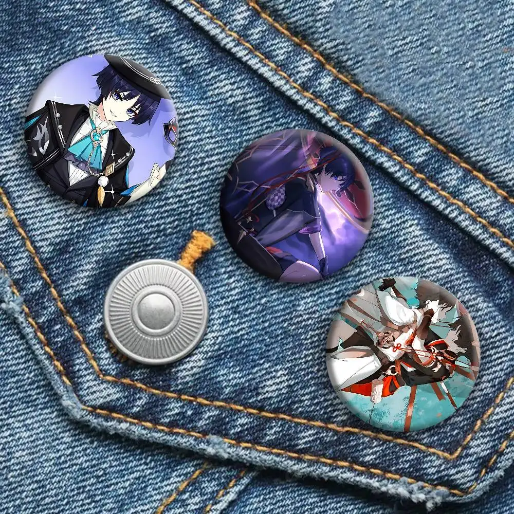 Game Genshin Impact Kunikuzushi Badge Tinplate Round Laser Brooch Clothes Backpack Accessories Lapel