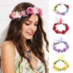 Corona de flores de moda para mujer y niña, accesorios para el cabello, diademas de flores, corona trenzada, banda para el cabello, guirnalda Floral