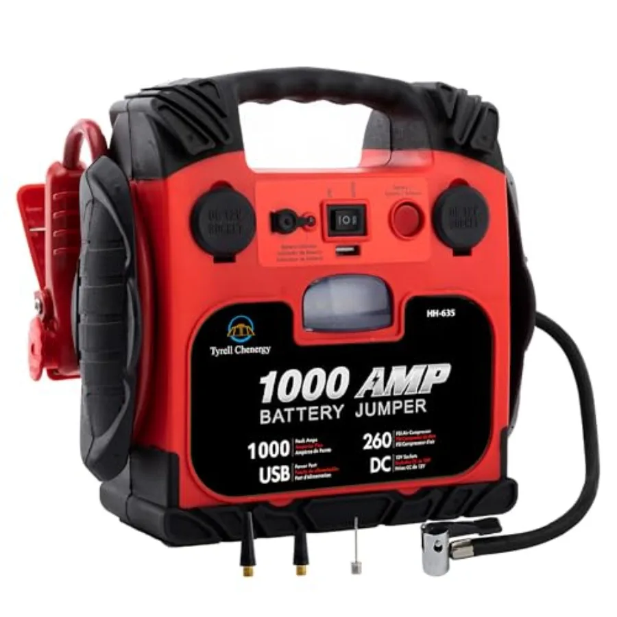 

Car Battery Jump Starter with Air Compressor Portable Tire Inflator260PSI 1000Amp Battery Booster Jumper Box Up to 5L Gas or 5L