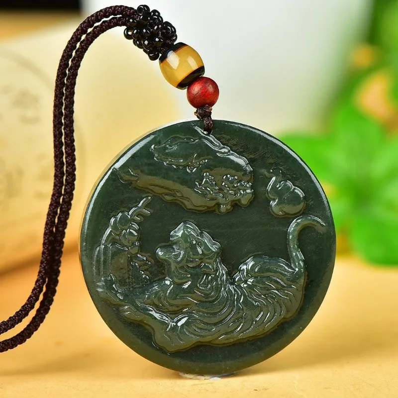 Natural Hetian Sapphire Tiger Pendant Tiger Life Jade Necklace Men's and Women's