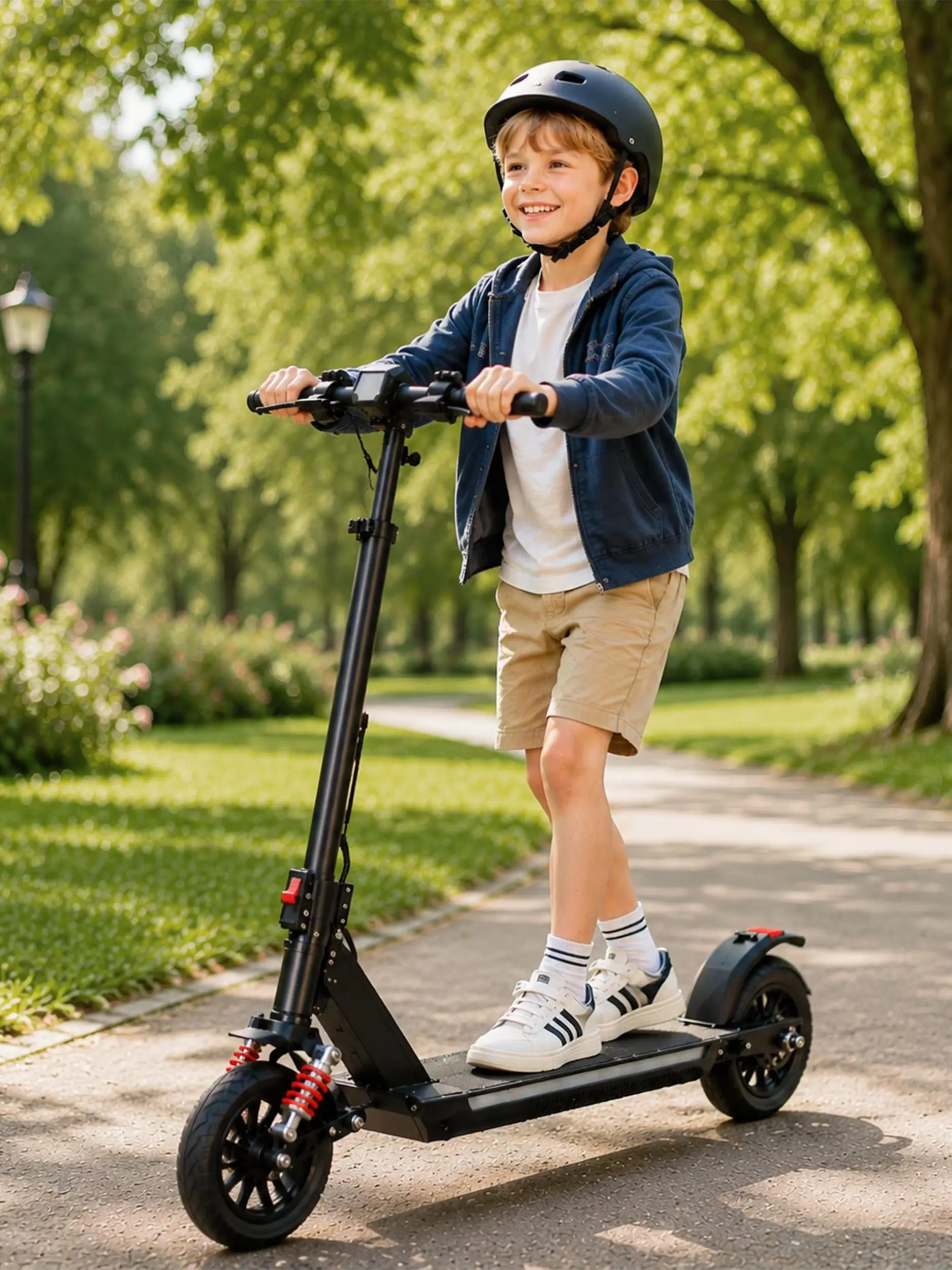 Vankel 6,5 Zoll Kinder E-Scooter, faltbarer Elektroroller mit 150W Motor, 130Wh Akku, Vorderrad-Stoßdämpfer, 3-fach höhenverstellbar, LED-Licht, Geschenk für Kinder ab 8 Jahren