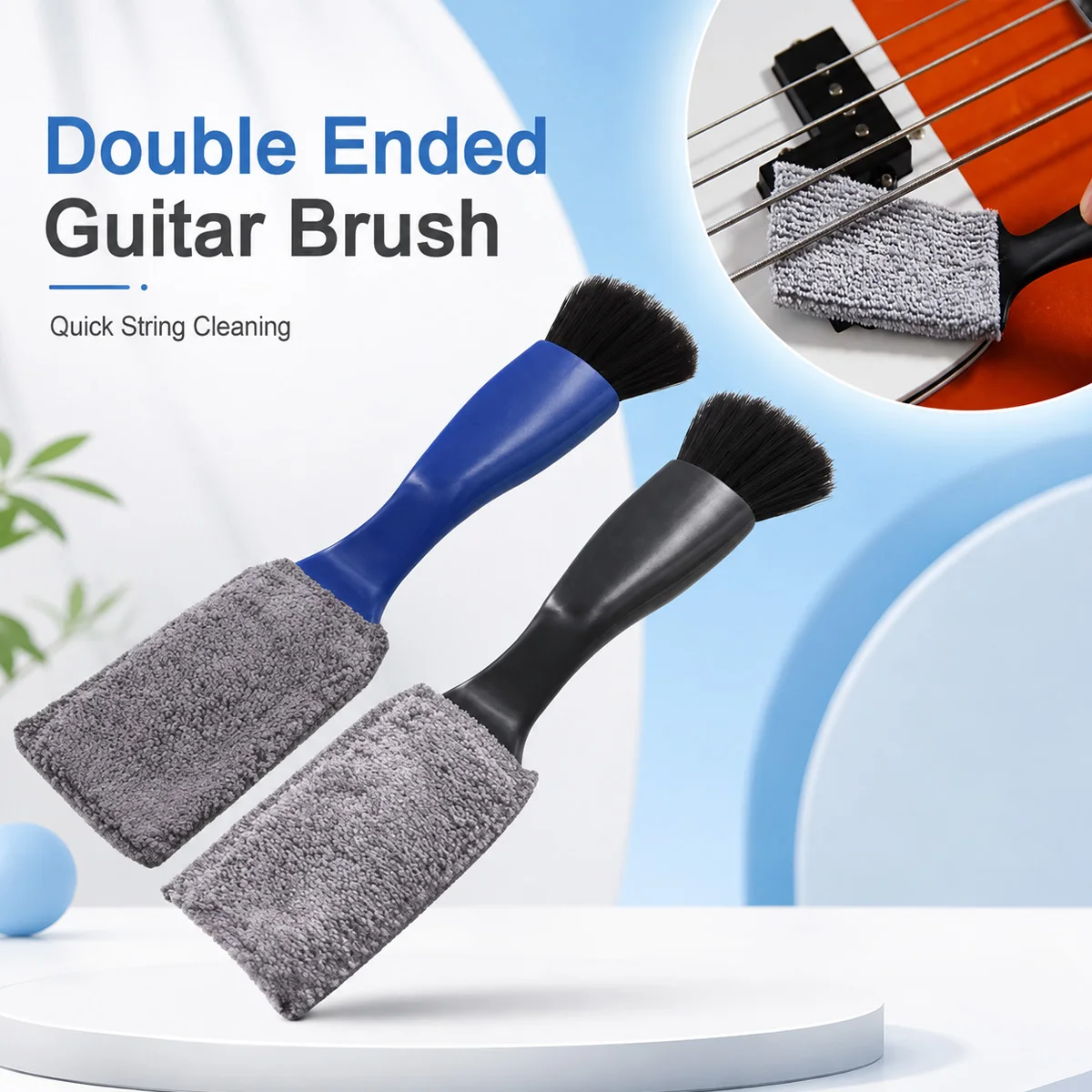 Double Ended Guitar Brush Microfiber String Cleaner Soft Dusting Brush Instrument Cleaning Tools For Guitar Bass Piano Violin
