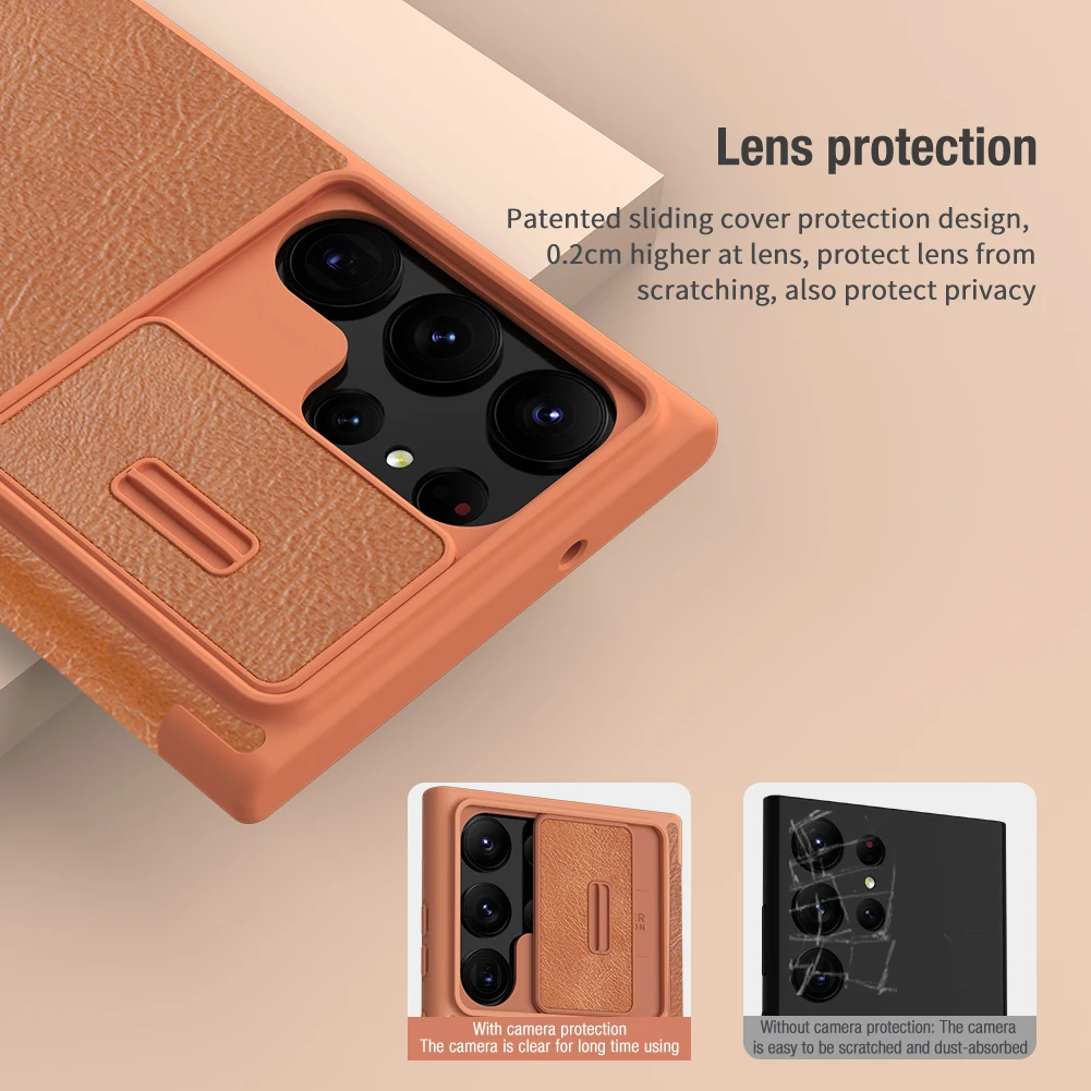 For Samsung Galaxy S23 Ultra Case NILLKIN Leather Qin Leather Case Slide Camera Case For Samsung S23/ S23 Plus Flip Cover