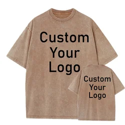 VIP Design Link Acid Wash 260g Cotton T Shirt Custom Your Logo Design Vintage Short Sleeve T Shirt Streetwear Oversize Tops