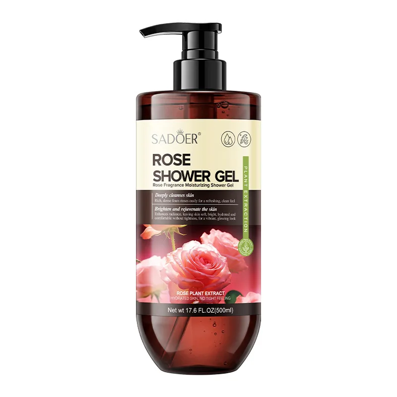 500ml SADOER Rose Fragrance Shower Gel Plant Extract Gentle Cleansing Moisturizing Soft Smooth Body Wash Daily Bath Skin Care