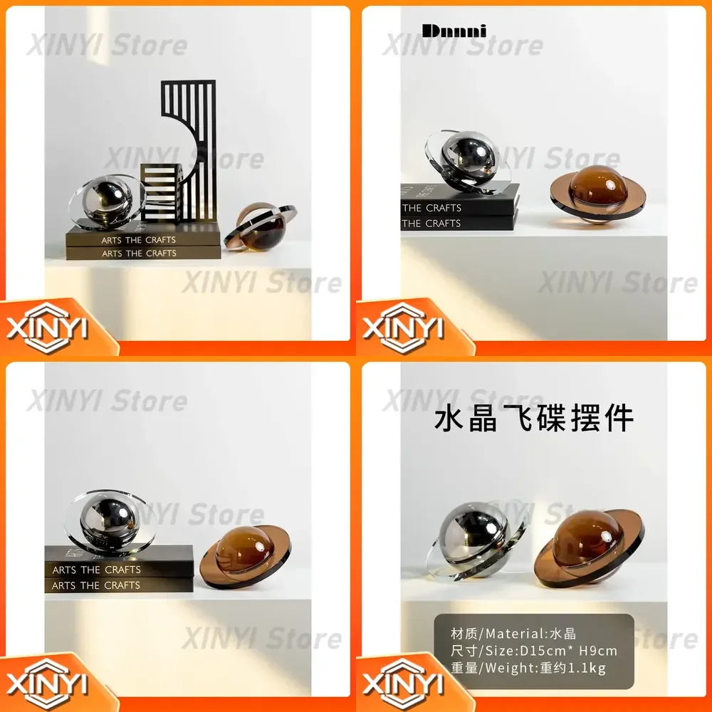 Crystal Flying Saucer Ornament for Wine Cabinet Decoration Office Hotel Villa Model Room Living Room Desktop Soft Decoration