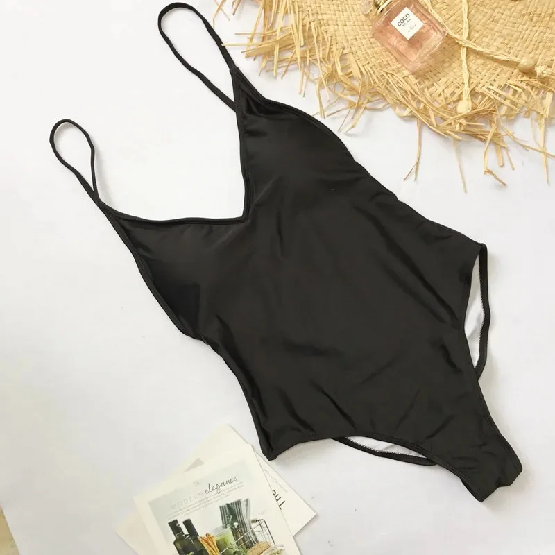 New solid color one-piece swimsuit for women, sexy bikini and swimsuit with jeans