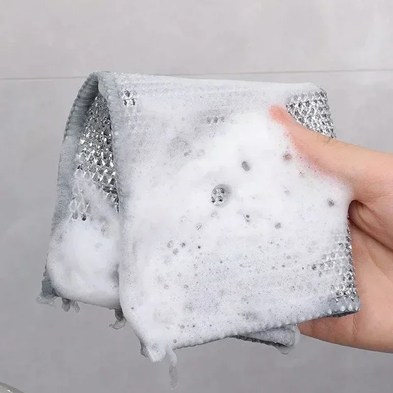 20cm Metal Wire Mesh Cleaning Cloths Double -layer Non -stick Oil Steel Wire Dishcloths Universal Sink Faucet Tea Stain Rags