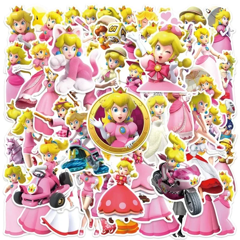 50 Uds. De pegatinas de juego de animación, pegatinas de grafiti de dibujos animados de princesa Peach, cajas de almacenamiento para cuaderno, pegatinas impermeables de PVC para guitarra