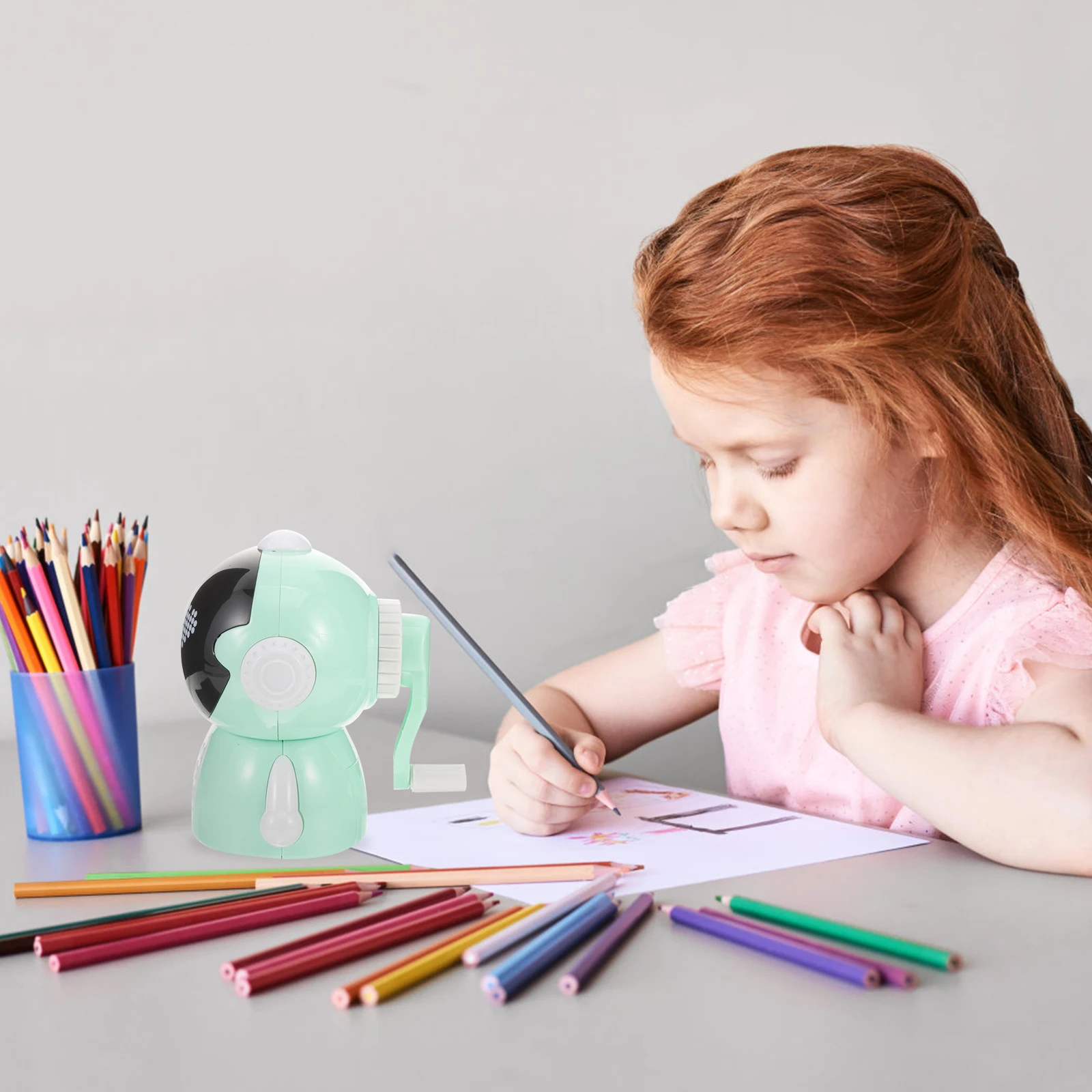 

Spaceman Pencil Sharpener Shapner for Mechanical with Receptacle Kawaii Electric Pencils Kids Single Hole School Hand Automatic