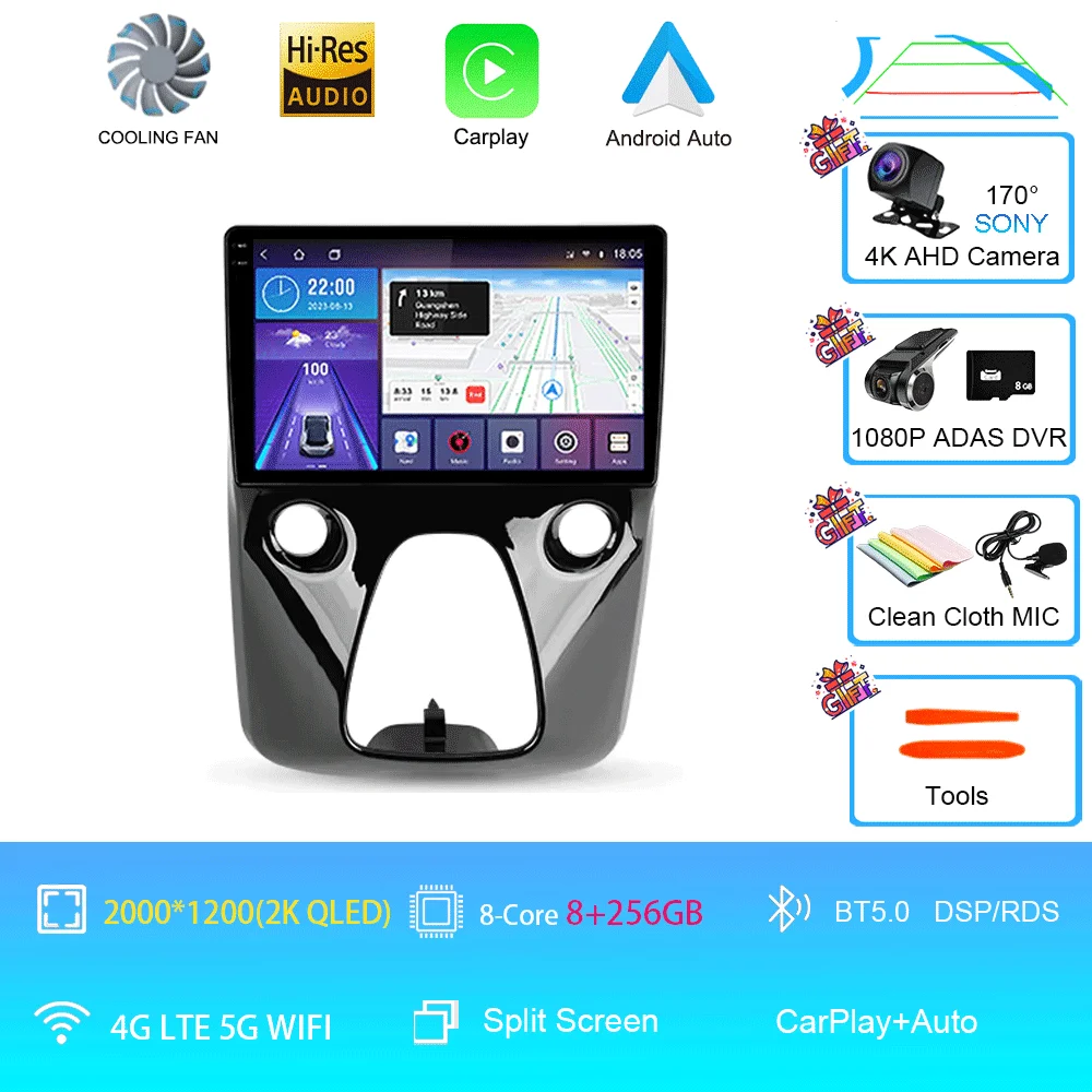 Android 16 autoradio multimediaspeler navigatie stereo GPS 2din 2 din DSP voor Peugeot 108 en Toyota Aygo B40 2014-2021