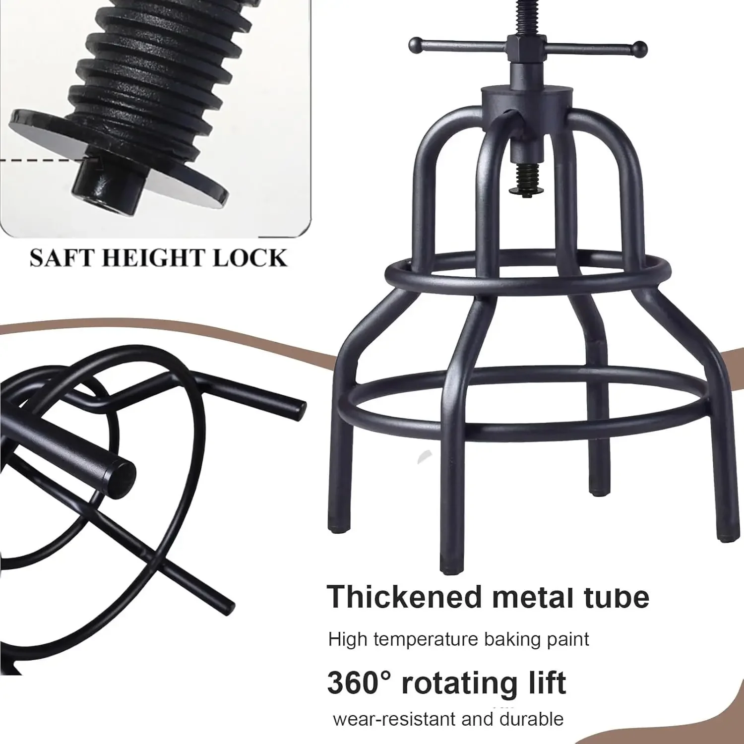 Vintage Industrial Bar Stool-Rustic Swivel Bar Stool-Round Wood Metal Stool-Kitchen Counter Height Adjustable Pipe Stool