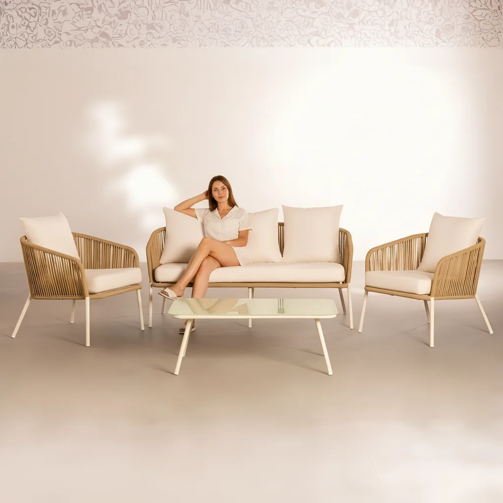 

Modern Eco-Friendly Garden Sofa Set with Waterproof Cushions and UV-Resistant PE Rattan for Outdoor Garden Use