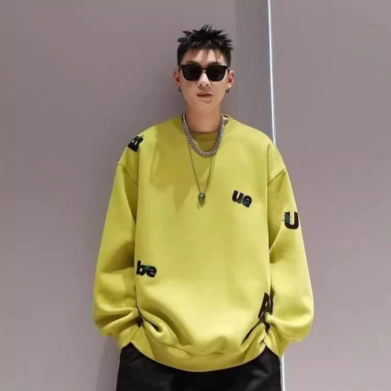 

Мужская толстовка большого размера с вышитыми буквами, длинный рукав, повседневная уличная одежда, весна-осень, хлопок, дышащая, антибактериальная