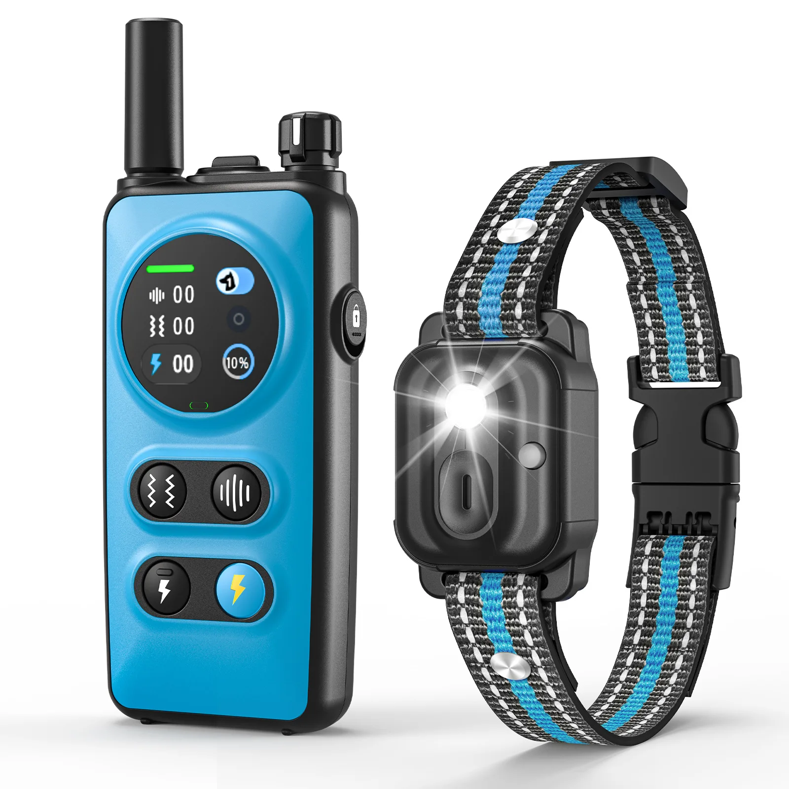 Dog Training Collar Remote 1000M Beep - 1000M遠隔操作犬用トレーニングカラー 2頭用アジリティシステム IP67防水 LEDライト SOSビープ音 振動