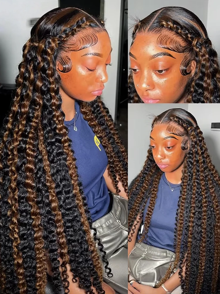 13x6 Highlight Loose Deep Wave Frontal Wigs 250% Density 36 Inch Burmese Jerry Curly Human Hair Lace Front Wig Pre Plucked Glueless P4/27 Ombre Colored Transparent 13x4 HD Lace Frontal Wig for Black Women