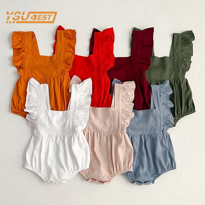 Summer Newborn Kids Baby Girls Rompers Infant Kids Baby Girls Sleeveless Solid Color Rompers Clothes