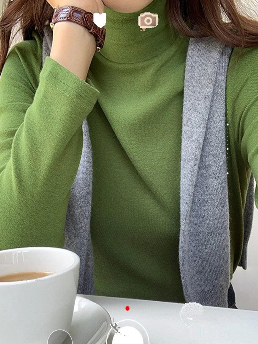 Thiened German Velvet Base Layer T-irt f High Collar Svel Comfortable Warm Knitwear for Women round Ne Long Sl...