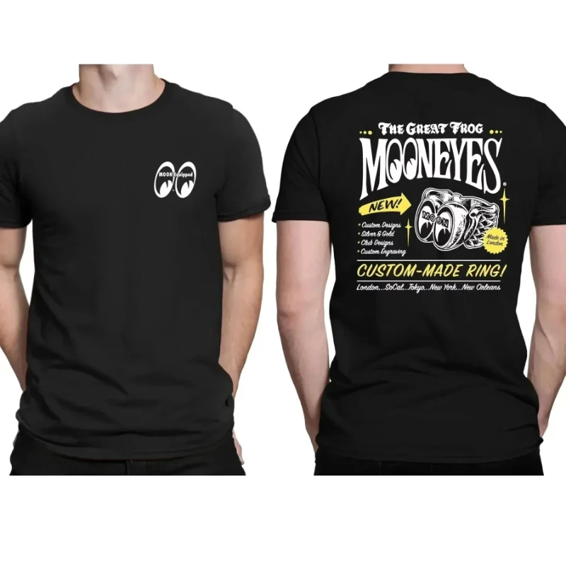 2026 New Men's Mooneyes Moon Equipped Speed Letter Printed T-shirt Trend Cool Streetwear Male Oversized Black Short Sleeve Tops