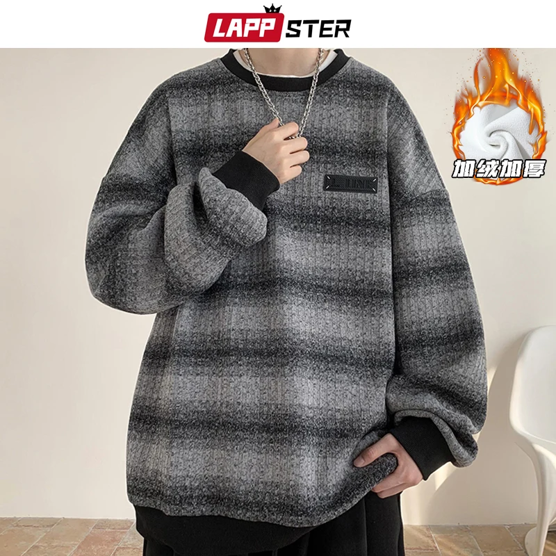 

LAPPSTER Winter Y2k Streetwear Striped Hoodies Pullovers Oversized Korean Fashions Sweatshirts Vintage Black Hoodie Tracksuit