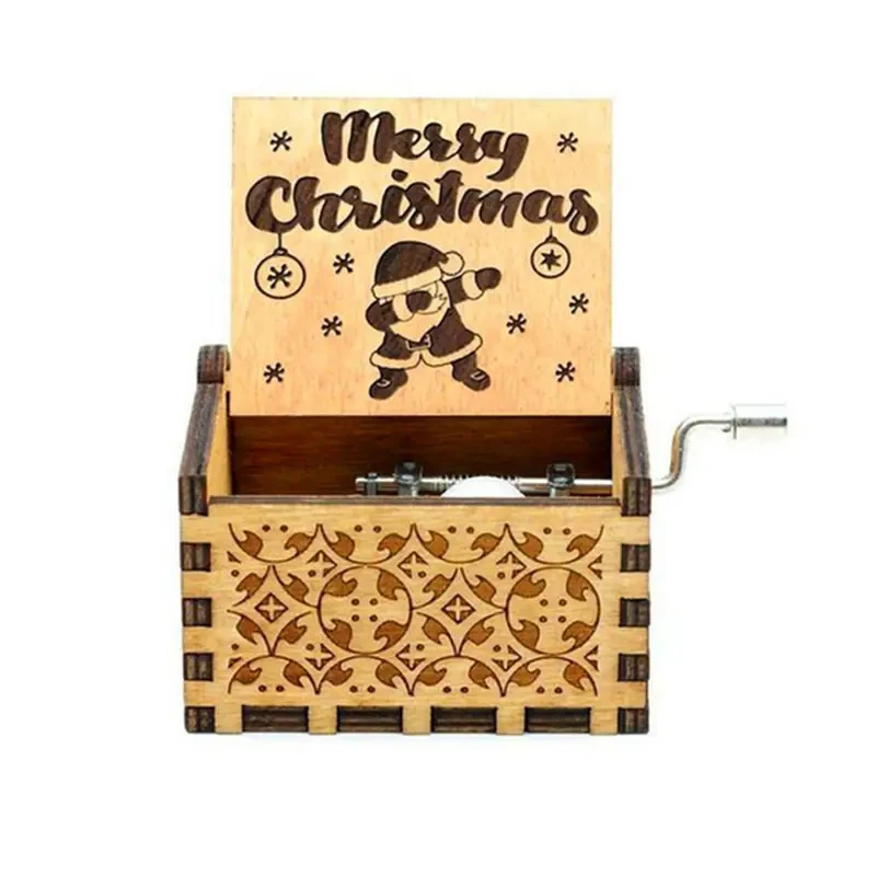 Hot Wooden Hand Crank Music Box Anime Theme Halloween Merry Christmas Decoration Home Christmas Birthday Gift