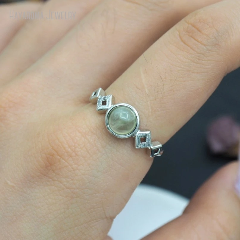 10Pcs Round Coin Shape Circle Semi-precious Stone Prehnites Wholesale Silver Color Ring RM51254