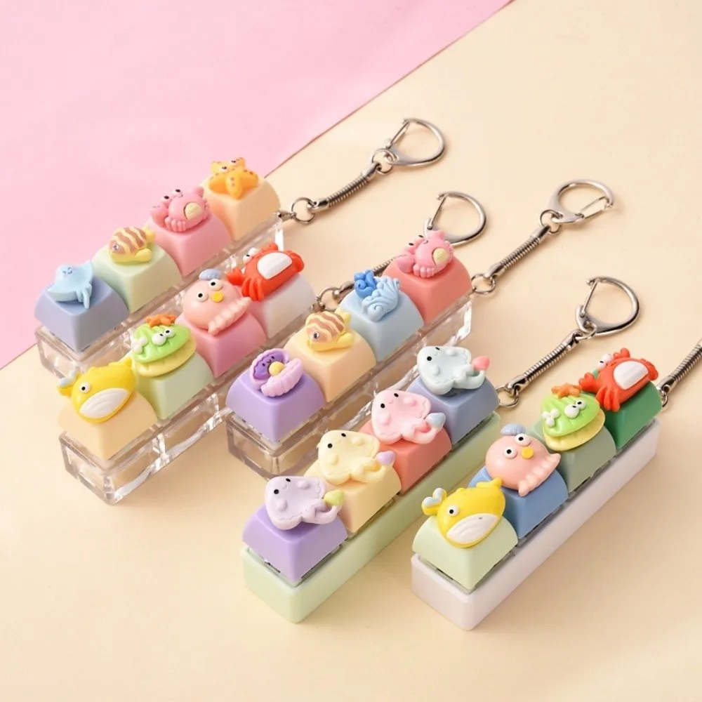 Cartoon 4-Key Marine Animals Keychain Ocean-themed Finger Button Ocean Miniature Fidget Keycap Squeezable Funny Dolphin Keychain
