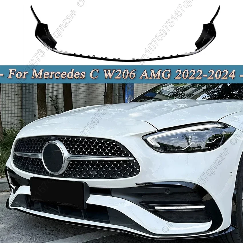 Front Bumper Lip Chin Guard Decoration Tuning Splitter Exterior Part For Mercedes Benz C W206 S206 C200 C260 C43 AMG 2022-2024