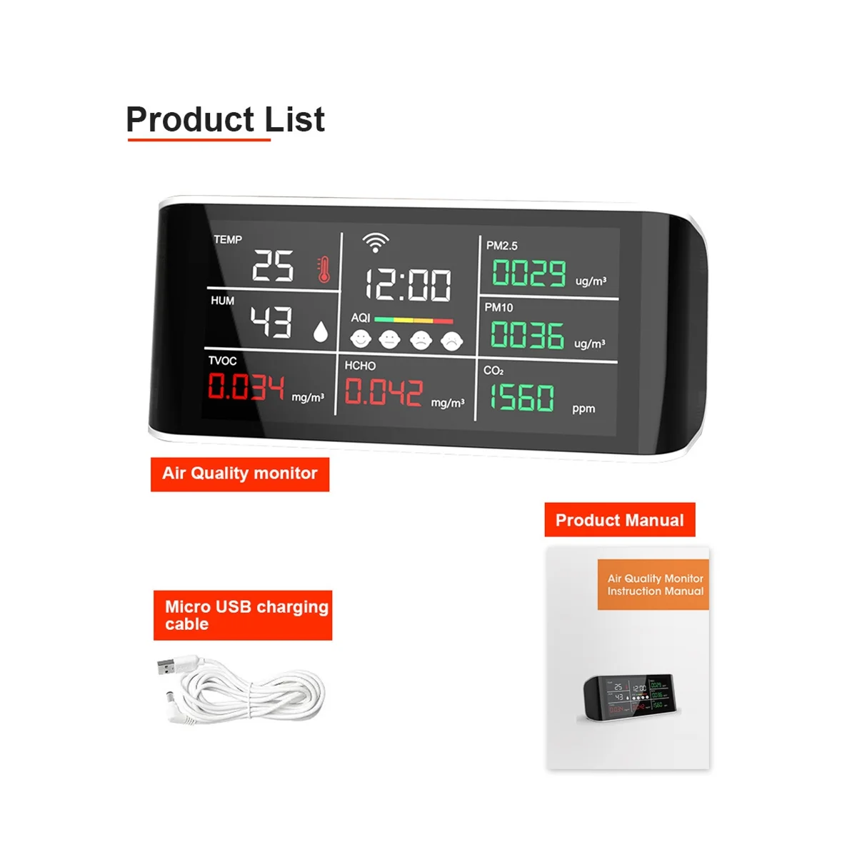 Tuya-Detector de Qualidade do Ar, 9 em 1, WiFi, Testador de Gás CO2, PM2.5, PM10, TVOC, Monitor de Formaldeído, Display LED, Sensor Infravermelho