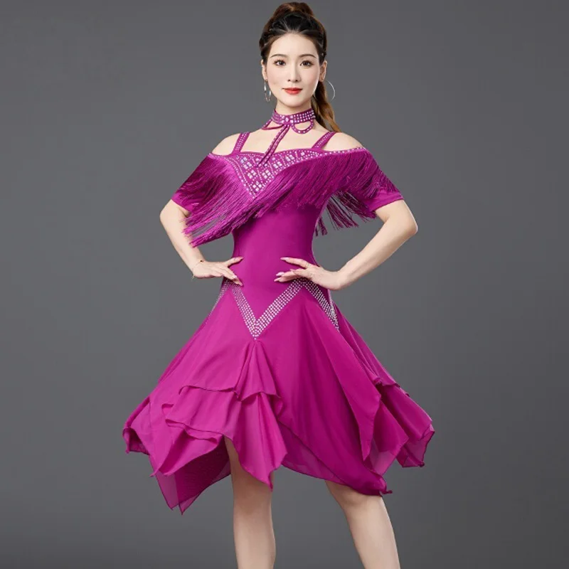2025 فستان رقص لاتيني جديد للنساء ملابس أداء المنافسة فستان زهور احترافي أزياء قاعة الرقص
