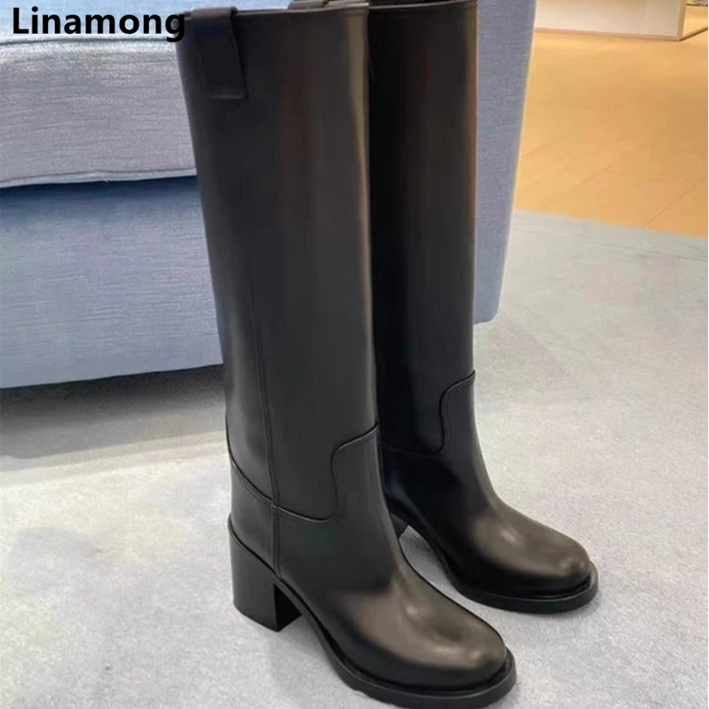 Women's Thick Heel Wide Tube High Tube Boots with Leather Sleeves That Look Slimmer Than The Knee, Long Boots for Knights