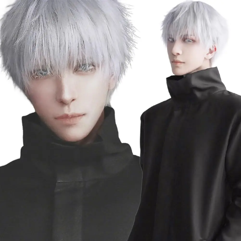 Halloween Party Carnival Synthetic Wigs Jujutsu Kaisen Gojo Satoru Cosplay Wig Silver Grey Short hair