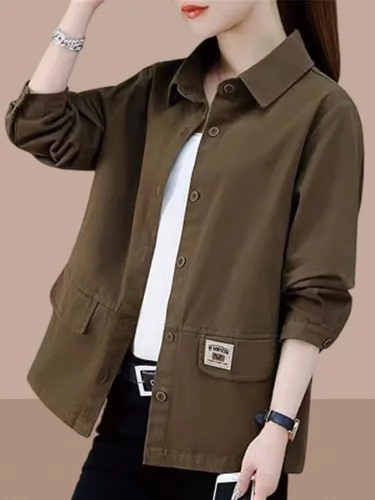 

Модная женская куртка из смесового хлопка с длинными рукавами, тонкая, повседневная, весенне-осенняя, модный топ