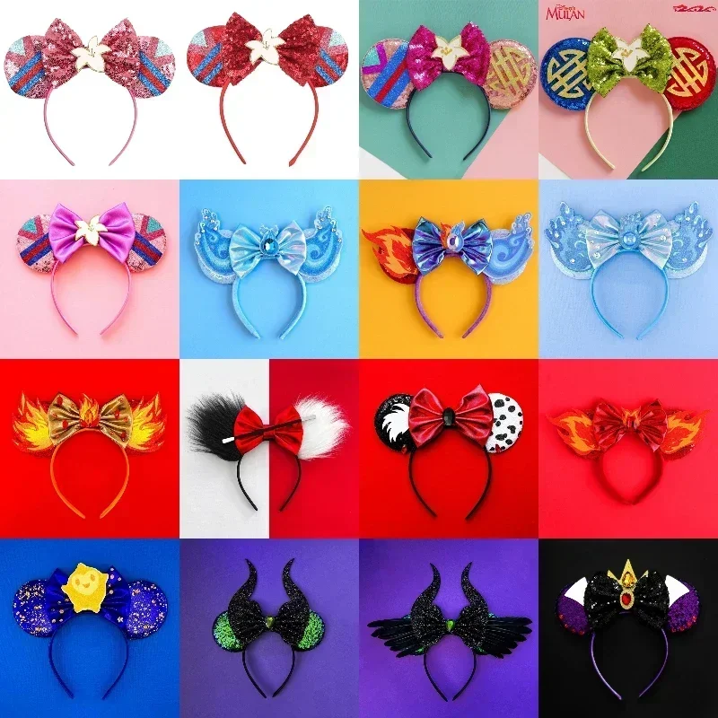 Disney Mulan Fasce per capelli per ragazze Cosplay Cartoon Abbigliamento Orecchie Accessori per capelli Donna Magnolia Fiore Paillettes Fiocco Fascia per bambini