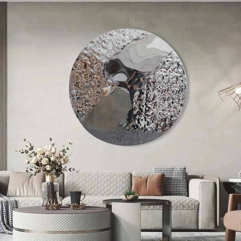 Light luxury stainless steel mirror wall decoration pendant dining room model bedroom Nordic creative art water ripple sculpture