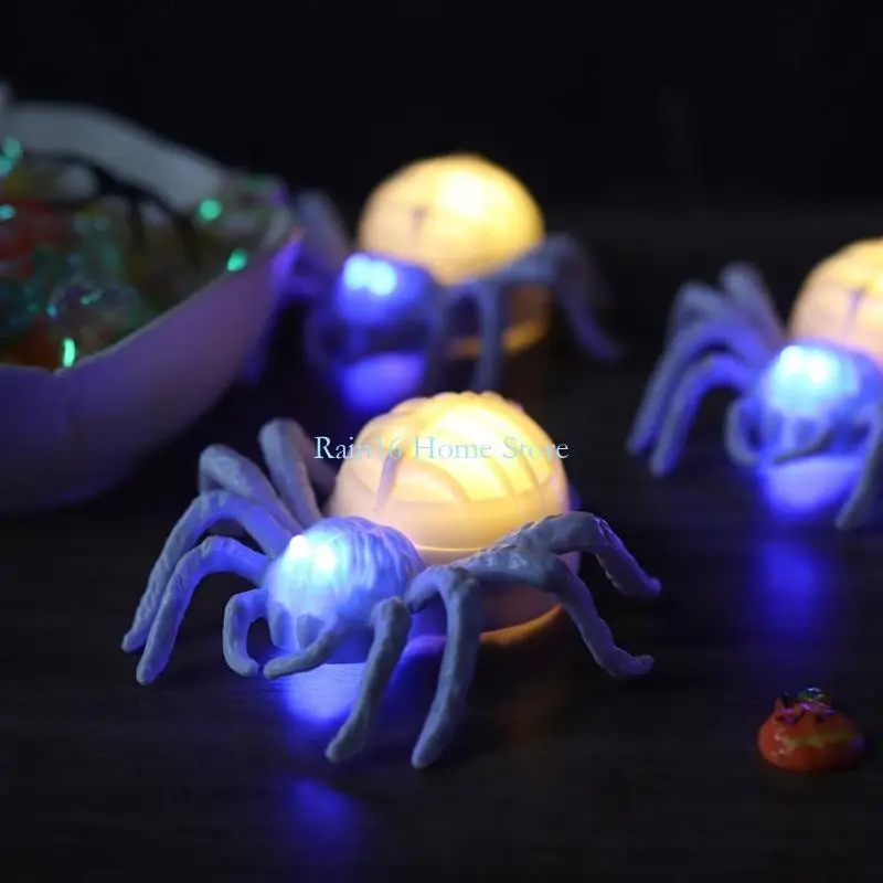 02DB 12Pcs Glowing Spiders LED Light Illuminated Spiders Night Light Decoration for Table Window Home Party Decoration