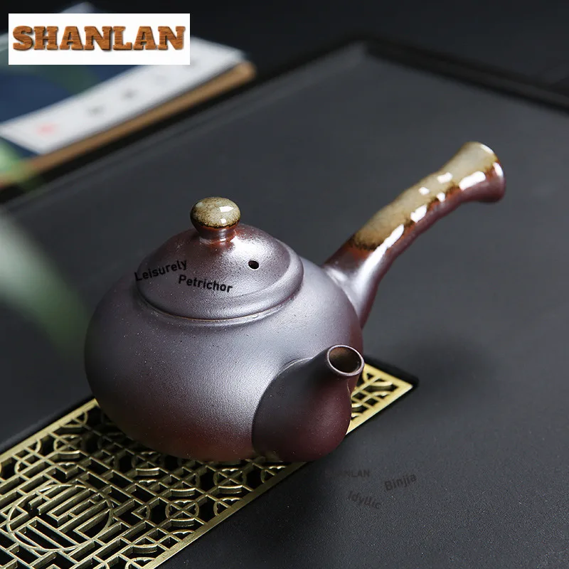 

185ml Retro Coarse Pottery Side Handle Teapot Zen Tea Infuser Pot Tea Maker Kettle With Filter Cafes Teaset Accessories Ornament